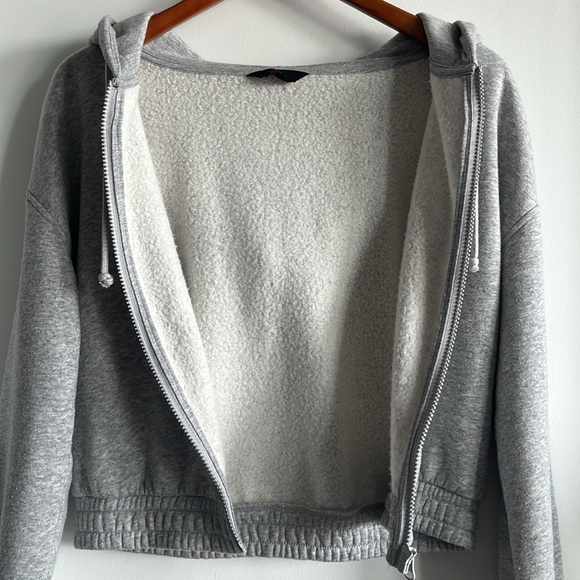[M] Women's Teens Crop Sweatshirt Hoodie, zipper, light grey, cotton 60% - Picture 4 of 9